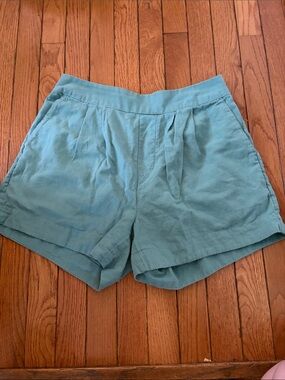 Pact Womens Shorts Green Organic Cotten Linen Blend Pull On Pleated Elastic Sz M